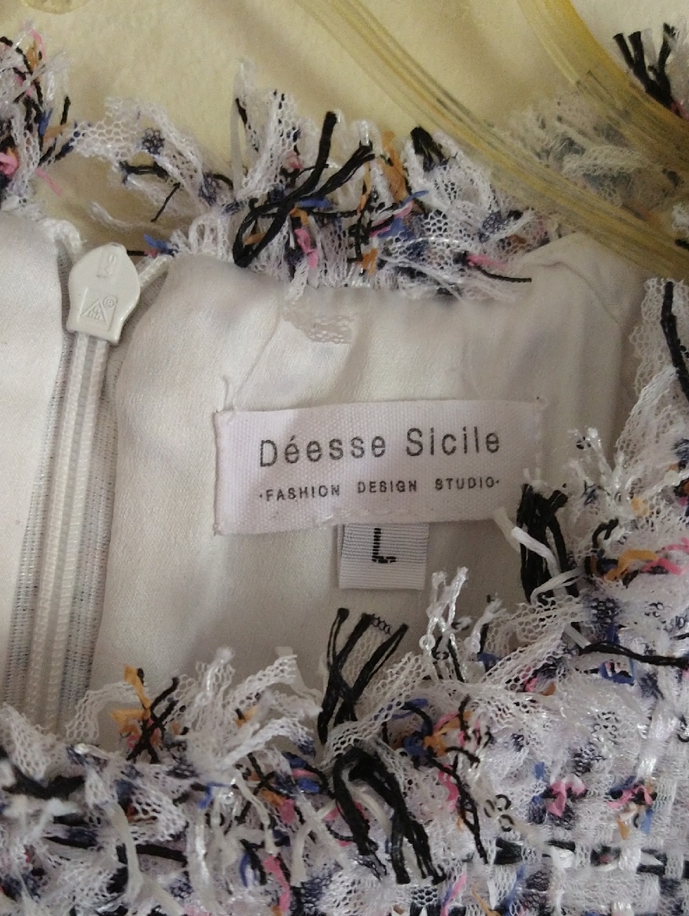 Deese Sicile Tweed Short Sleeve Fringe Dress - Elegant Daywear Size L - Picture 3 of 5